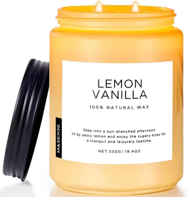 Produktbild von Duftkerzen Zitrone Vanille 550g 110h lang | Natürliche Soja-Kerzen im Glas | Stress Relief Kerze Geschenk