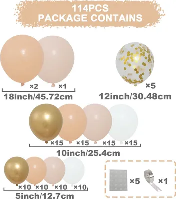 Imagen del producto de Kit de arcos de globos, de 114 piezas, de látex, en color arena y dorado, para celebraciones