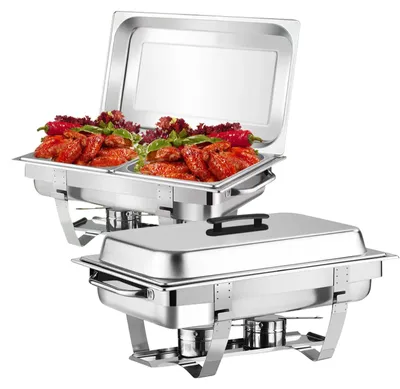 Imagen del producto de Juego de recipientes para buffet, acero inoxidable apto para alimentos, 23 x 14 x 12 pulgadas, capacidad de 9 L, 2 piezas, forma rectangular
