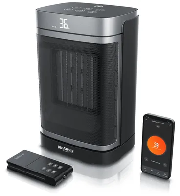 Productafbeelding van Brandson verwarming, 1500W, keramische verwarming met Wi-Fi, compact verwarmingsapparaat, oscillerend, timer, afstandsbediening, ECO-modus, energiebesparend, instelbaar van 10-35°C, LED-display, winnaar van een prijs in 2025