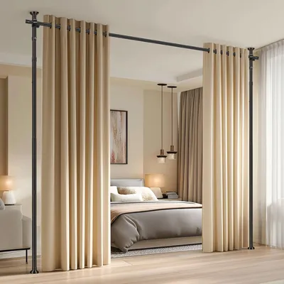 Zdjęcie produktu dla System ścianki działowej 110-300 cm, czarny, bez wiercenia, do biura