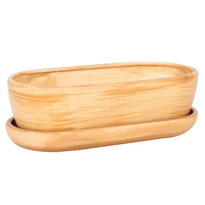 Obrázok produktu pre Keramický kvetináč 29 cm Zaoblený svetlohnedý kaktusový truhlík s podšálkou