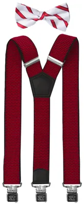 Produktbild von Fabio Farini - 1 Stück mit passender Fliege als Set 4cm Y-Form für Herren Pack Rot 4cm Hosenträger - Rot/Weiß Gestreifter Fliege