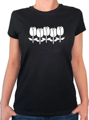 Produktbild von Huuraa Damen T-Shirt Tulpen Blüte XXL Black Bio Baumwolle Fairtrade Damenshirt Geschenkidee