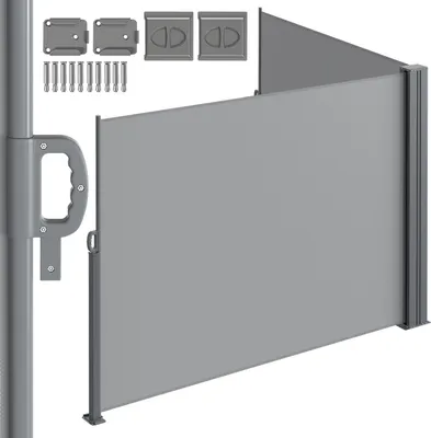 Produktbild von Izrielar Seitenmarkise 600 x 160 cm Ausziehbar Windschutz, Sichtschutz für Balkon & Terrasse, Seitenrollo mit Wandhalterung Sonnenschutz - Grau Markise
