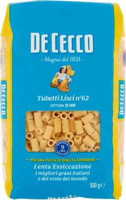 Produktbild von 24x Pasta De Cecco 100% Italienisch Tubetti lisci n°62 Nudeln 500g + Italian Gourmet Polpa 400g