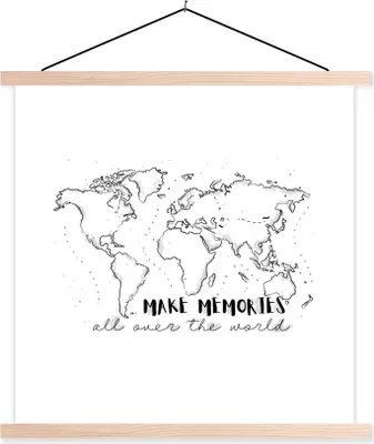 Produktbild von MuchoWow® Textilposter Karte - Sprichwörter - Schwarz und Weiß 120x120 cm mit holzfarbenen Rahmen - Textil-Poster