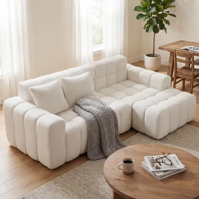 Produktbild von okwish Modulares Sofa,3-Sitzer-Sofa,L-förmiges Sofa mit Armlehnen,Ecksofa,Kubisches Sofa-Design,für Wohnzimmer und Schlafzimmer,Weiß