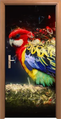 Produktbild von Türposter 90x200 cm Türaufkleber Türtapete Türfolie Klebefolie Papagei auf dem Zweig Abstrakte Tier