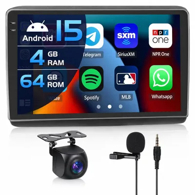 Immagine prodotto di Autoradio Android 15, schermo da 9 pollici - CarPlay wireless, Android Auto, funzione Mirror Link - 4 GB di RAM, 64 GB di memoria
