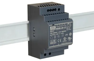 Productafbeelding van MEAN WELL HDR-60-12, 85 - 264 V, 60 W, 12 V, 4,5 A, RoHS, 52,5 mm
