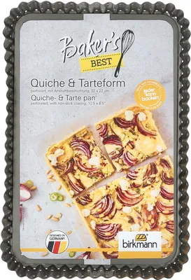 Produktbild von BIRKMANN Quiche- und Tarteform, L 32 x B 22 H 3 cm, eckig, mit Hebeboden, perforierter Kohlenstoffstahl, mit Antihaftbeschichtung