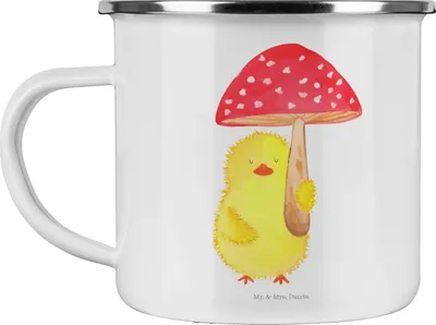 Produktbild von Mr. & Mrs. Panda Pott Küken Fliegenpilz - Weiß - Geschenk, Emaille Tasse, Emailletasse, becher, Ostern, Glückspilz, Ostergrüße, Frohe, Teetasse