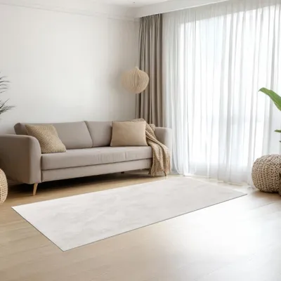 Produktbild von Teppich weiß samtig weich Hasenfell-Optik mit sanftem Glanz Größe - 60 x 110 cm