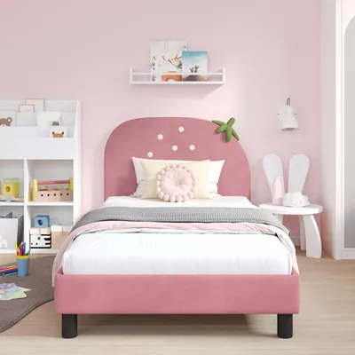 Produktbild von (Design 2026） Kinderbettgestell mit Kopfteil Rosa 90 x 200cm Samt - HOMMIE 334639 - Klassische BettenJugendbett Tagesbett