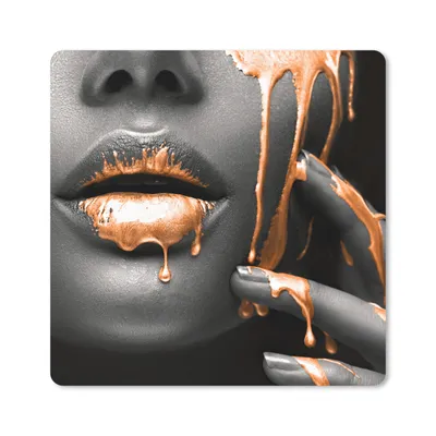 Produktbild von MuchoWow® Mauspad Mousepad Lippen - Orange - Schwarz 30x30 cm - Mousepads - Maus Mat - Pad - Mausunterlage - Gaming