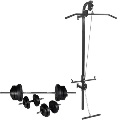 Productafbeelding van Wand Power Tower fitnessstation met 61 kg dumbbellset en stalen constructie
