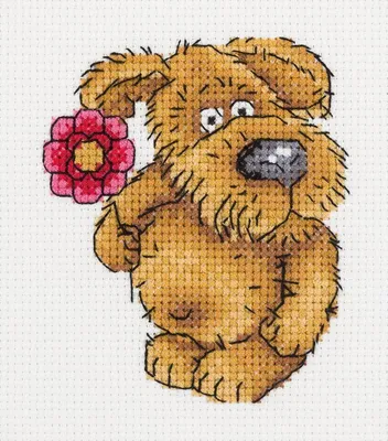 Produktbild von Klart Kreuzstichset "Hündchen mit einer Blume" 10x11cm, Zählmuster