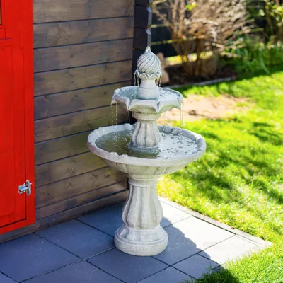 Produktbild von Solarbrunnen für draussen mit zweifach Wasserspiel Höhe 93cm, Vogeltränke 101390