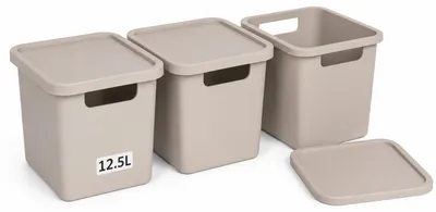 Produktbild von Plastard Aufbewahrungsbox mit Deckel 3er-Set 12,5 Liter in Beige