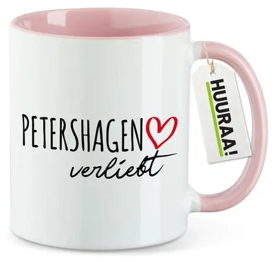 Produktbild von Huuraa Kaffeetasse Petershagen verliebt 330ml Rosa Keramik Kaffeebecher Geschenkidee