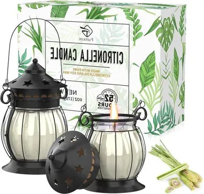 Immagine prodotto di 2 candele profumate alla citronella da 170 ml con supporto per lanterna in metallo vintage - candele naturali in cera di soia per esterni - candele alla citronella per patio, giardino e campeggio - regali per...