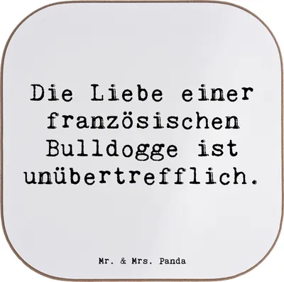 Produktbild von Mr. & Mrs. Panda Untersetzer für Gläser Spruch Französische Bulldogge Liebe - Weiß - Geschenk, Tasse, Hunderassen Vielfalt, Hunderasse, Pflege, Charakter, Treue, Coaster