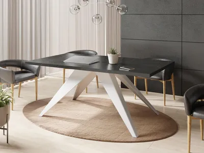 Obrázok produktu pre Jedálenský stôl Venus v modernom štýle, Obdĺžnikový stôl vo vzhľade čierneho mramoru - Rozšíriteľný od 140 cm do 240 cm, Biele kovové nohy s práškovou povrchovou úpravou - 140 x 80 cm - Čierny mramor