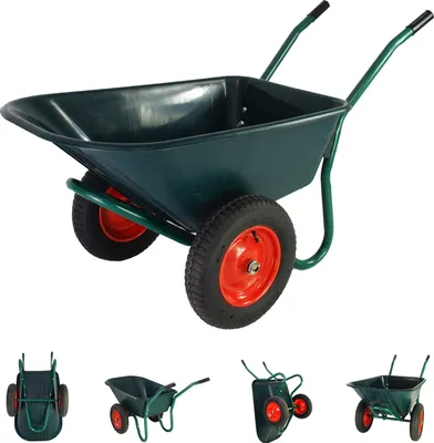 Produktbild von 2-Rad Schubkarre 100 L 160 kg Gartenschubkarre Schiebkarre Luftrad Metallfelge grün