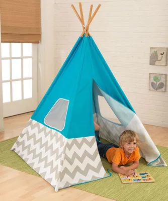 Produktbild von Spiel-Tipi -  Bambus/ Fieberglas Gestänge Türkis mit grau-weißem Chevronmuster; 223