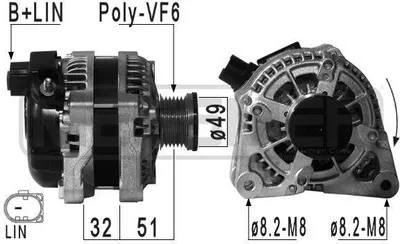 Zdjęcie produktu dla ERA 210939A Alternator 120 A, 14 V do FORD Fiesta Mk6 hatchback (JA8, JR8), FOCUS III kombi, FOCUS III B-MAX (JK), ECOSPORT