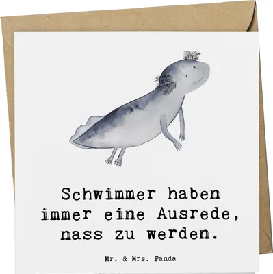 Produktbild von Mr. & Mrs. Panda Grußkarte Schwimmen Ausrede - Weiß - Geschenk, faltkarte, Nass, Glückwunschkarte, Sport, Sportler, Chlorgeruch, Teamsport, doppelkarte, werden, Geschenke