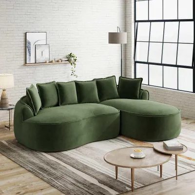 Produktbild von AIORBER L-förmiges modulares Ecksofa, Chenille Cloud Sofa mit tiefer Sitzfläche, bequemes Chaiselongue Sofa, 3-Sitzer, ohne Montage, Grün