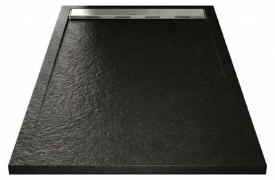Produktbild von Mineralguss-Duschwanne extra flach RIBERA Schieferoptik SCHWARZ 80x120cm  Ablaufschutz in Chrom