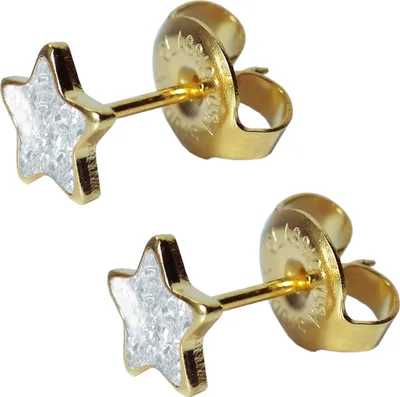 Produktbild von Chirurgenstahl Ohrstecker vergoldet Glitterline mit Stern in transparent Studex Sensitive