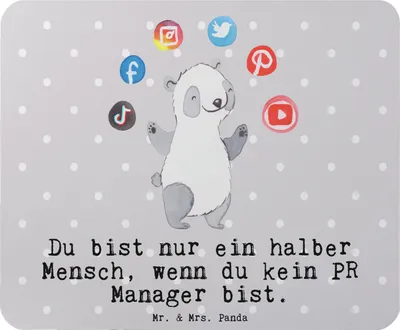 Produktbild von Mr. & Mrs. Panda Mauspad PR Manager Herz - Grau Pastell - Geschenk, Mousepad, mausteppich, pc, laptop, Mouse Pad