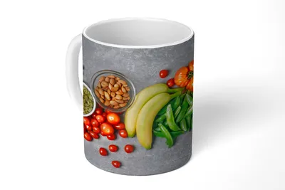 Obrázek produktu pro MuchoWow® Šálek na kávu Šálek na kávu Hrnek na kávu 350 ml Zelenina - Ovoce - ŠedáŠálek na čaj - Foto hrnek