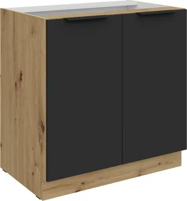 Image de Meuble bas LUNARA à deux portes - largeur 80 cm, noir / chêne artisanal