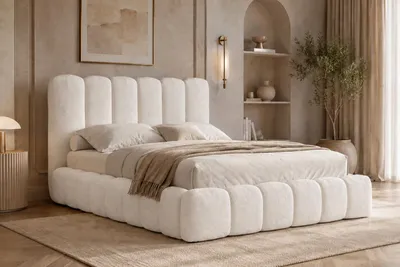 Image de Lit rembourré Kaiser Möbel avec coffre de rangement intégré, tissu velours "Catch Me", couleur crème, 140x200 cm, modèle CANDE