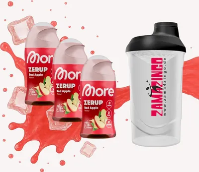 Produktbild von More Zerup Red Apple Zuckerfreier Sirup 65 ml (3er Pack) + Gratis Zama4Zingo Shaker 600ml