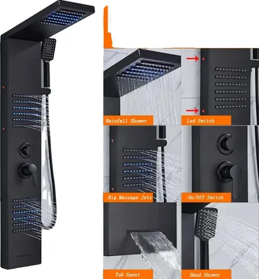 Zdjęcie produktu dla Panel prysznicowy, głowica prysznicowa z deszczownicą, cyfrowy wyświetlacz temperatury, czarny-F-6004