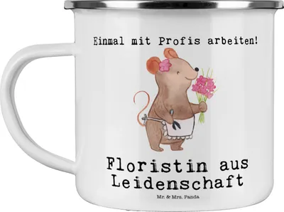 Produktbild von Mr. & Mrs. Panda Pott Floristin Leidenschaft - Weiß - Geschenk, Ausbildung, Beruf, Kaffeepott, Blumenlanden, Haferl, Lustig, Emaille Becher, Spruch, Tasse, Teetasse