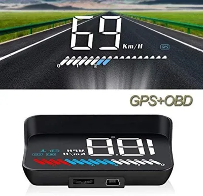 Produktbild von PolkaHome® Auto Head-Up Display – 3,5 Zoll HUD mit GPS und OBD2, Geschwindigkeit, Drehzahl, Wassertemperatur, Schwarz