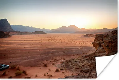 Produktbild von MuchoWow® Poster Sonnenuntergang über den roten Felsen in Wadi Rum 120x80 cm - Bilder