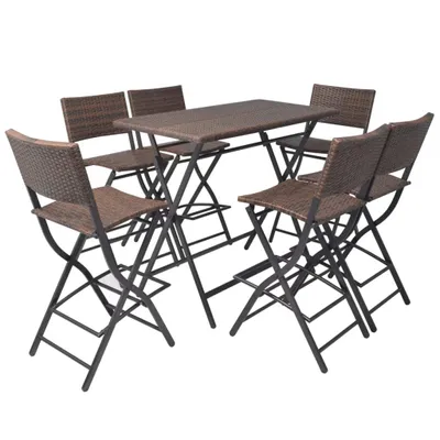 Produktbild von 7-tlg. Garten-Essgruppe Klappbar Stahl Poly Rattan Braun