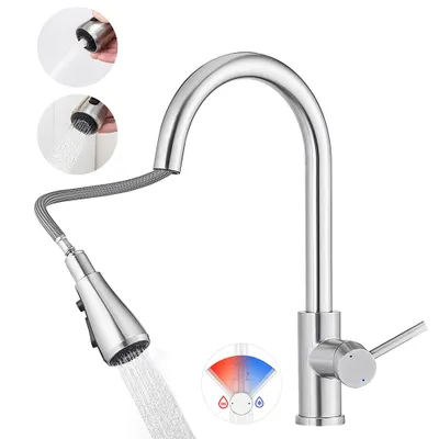 Produktbild von Wasserhahn Küche Ausziehbar mit Brause, 360° Drehbar Hoher Auslauf Küchenarmatur Gebürstet, 304 Edelstahl Spültischarmatur, Cecipa, DVGW