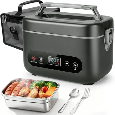 Produktbild von Elektrische Lunchbox, 1.2L, Akku 24000mAh, 100w Wiederaufladbar Selbstheizende Brotdose,ThermobehäLter, mit Edelstahlgeschirr und Tasche