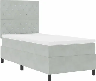 Produktbild von Boxspringbett mit Matratze Hellgrau 90 x 190 cm Samt