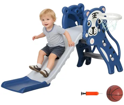 Produktbild von 3 in 1 Kinderrutsche mit Klettergerüst Basketballkorb Kleinkindrutsche, für Kinderzimmer Garten