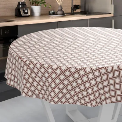 Produktbild von ANRO Wachstuch-Tischdecke Rund 120cm Schnittkante Karo Beige